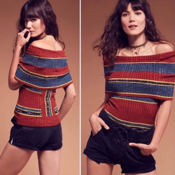 Free People Tops - FREE PEOPLE Carly Cowl Striped Ribbed Knit Top